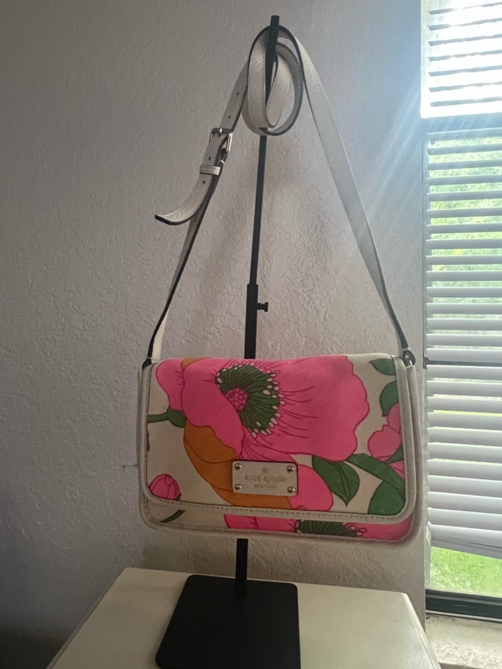 Kate Spade Pink Floral Canvas Crossbody with Cream Trim